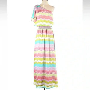 Jessica Simpson One Shoulder Rainbow Maxi Dress Women’s Size 4 Small